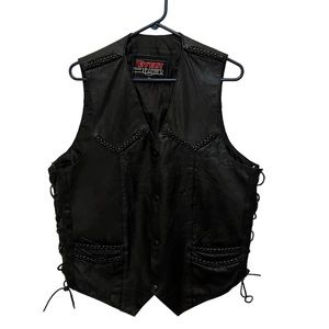 EVENT LEATHER Black Leather Vest Pockets Lined Single Breast Snaps
